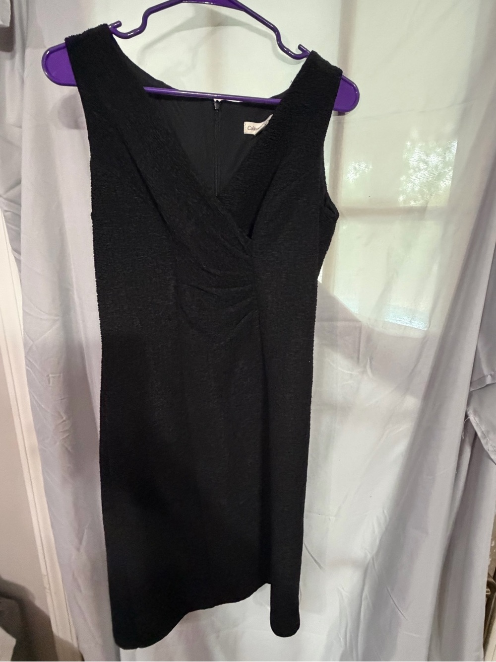 Coldwater Creek Black Textured V-Neck Midi Sheath Dress